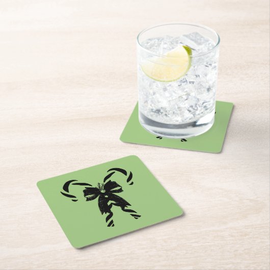 Candy Canes with Pine Needles & Bow Rechteckiger Pappuntersetzer (Vor Ort)