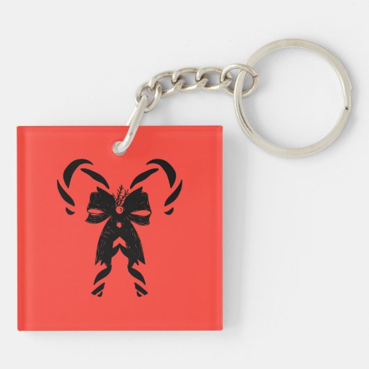 Candy Canes with Pine Needles & Bow Schlüsselanhänger (Rückseite)