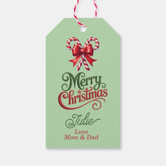 Candy Canes with Red Bow Merry Christmas Geschenkanhänger (Rückseite)