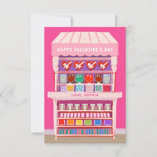 Candy Cart Illustriert Valentine Foto Einladung (Vorderseite)