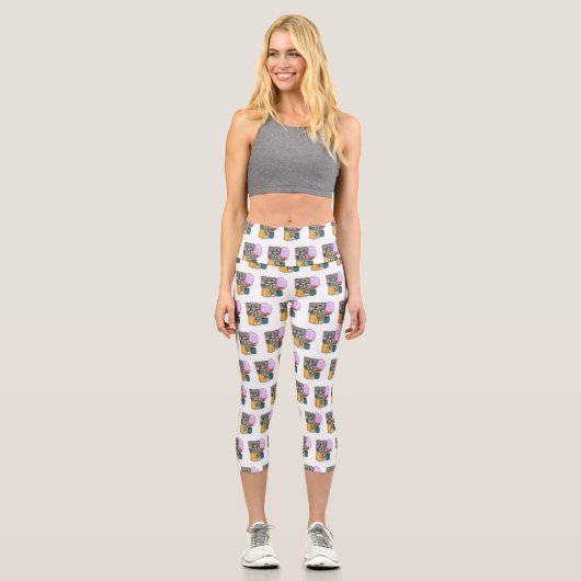 Candy Cartoon Illustration Capri Leggings (Vorderseite)