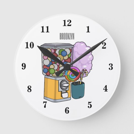 Candy Cartoon Illustration Runde Wanduhr (Vorderseite)