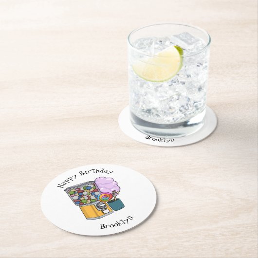 Candy Cartoon Illustration Runder Pappuntersetzer (Vor Ort)