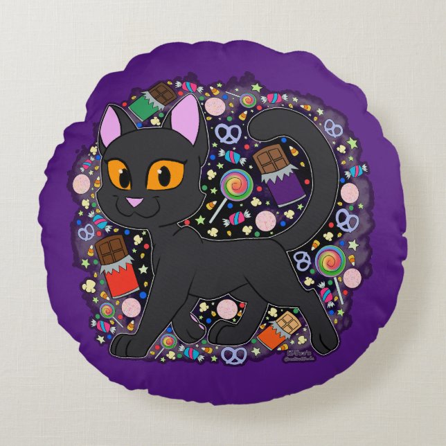 Candy Cat Rundes Kissen (Vorderseite)