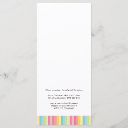 Candy Caterer Rack Card Menükarte (Rückseite)