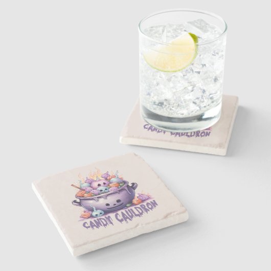 Candy Cauldron Steinuntersetzer (Seitenansicht)