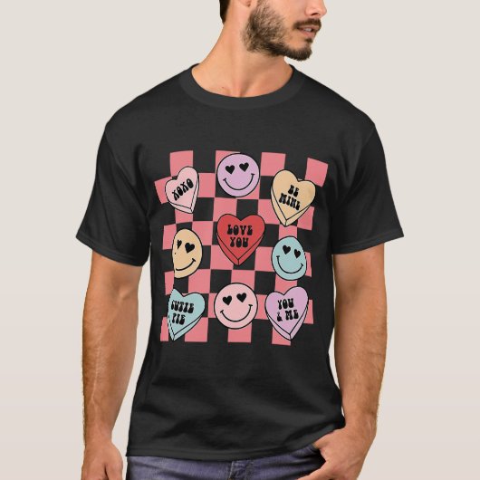 Candy Conversation Hearts Retro Groovy Valentines T-Shirt (Vorderseite)