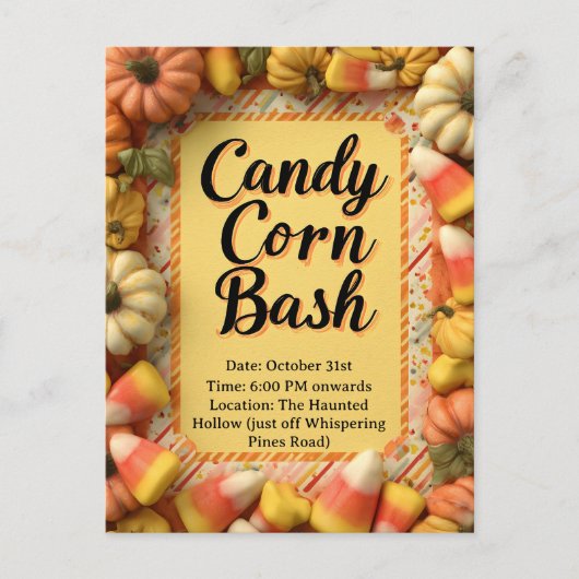 Candy Corn Bash Halloween-Party Einladungspostkarte (Vorderseite)