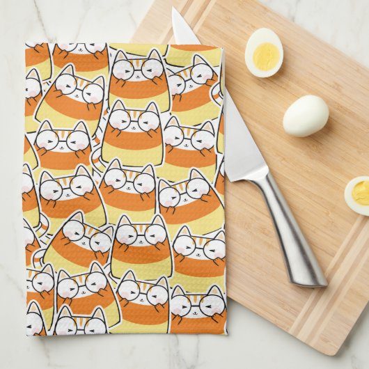 Candy Corn Cat Pattern Geschirrtuch (Viertel Falte)