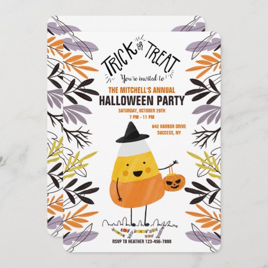 Candy Corn Character Halloween-Party Einladung (Vorne/Hinten)