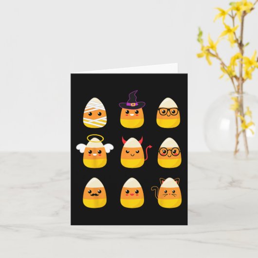 Candy Corn Costume Characters - Niedlich Halloween Karte (Gelbe Blume)