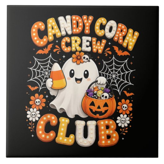 Candy Corn Crew Geist Halloween Fliese (Vorderseite)