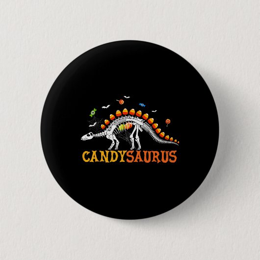 Candy Corn Dinosaur Skeleton Happy Halloween Button (Vorderseite)