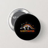 Candy Corn Dinosaur Skeleton Happy Halloween Button (Vorne & Hinten)