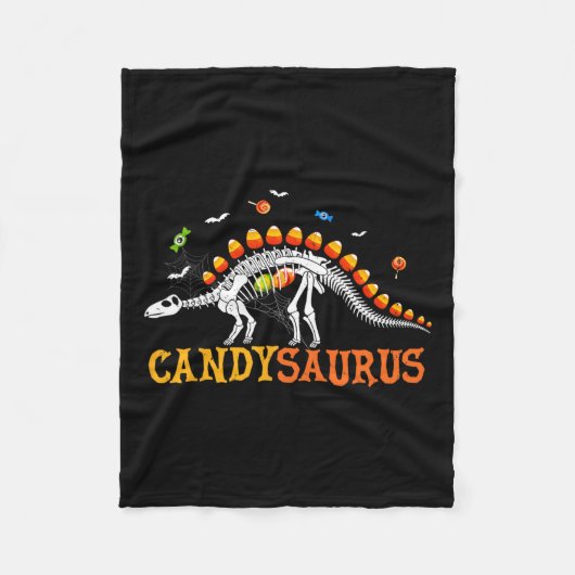 Candy Corn Dinosaur Skeleton Happy Halloween Fleecedecke (Vorderseite)