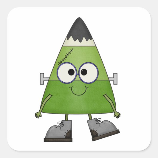 Candy Corn Frankenstein Halloween Quadratischer Aufkleber (Vorderseite)