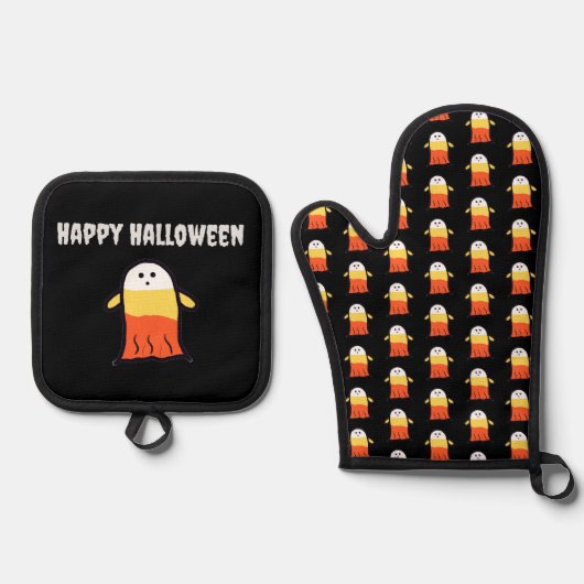 Candy Corn Ghost Ofenhandschuh & Topflappen-Set (Vorderseite)