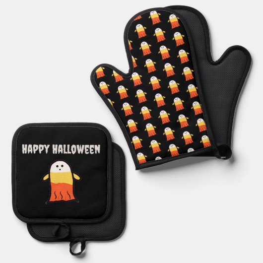Candy Corn Ghost Ofenhandschuh & Topflappen-Set (Vorderseite/Rückseite)