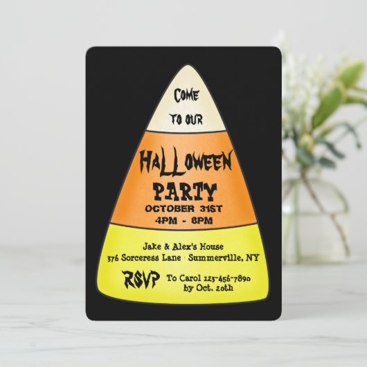 Candy Corn Halloween-Party Einladung (Stehend Vorderseite)