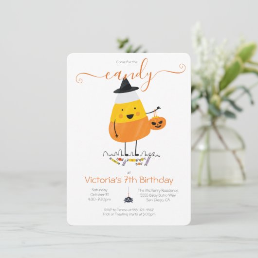 Candy Corn Halloween Party Trick oder Leckerbissen Einladung (Stehend Vorderseite)
