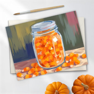 Candy Corn Jar   Happy Halloween Feiertagspostkarte