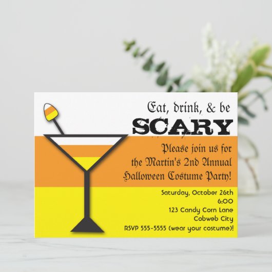 Candy Corn Martini Halloween-Party Einladung (Stehend Vorderseite)
