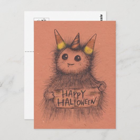Candy Corn Monster Halloween Postkarte (Vorne/Hinten)