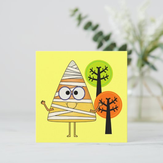 Candy Corn Mummy Halloween Karte (Stehend Vorderseite)