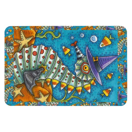 CANDY CORN SEEPFERD, UNTER DEM MEER HALLOWEEN FISC MAGNET (Horizontal)