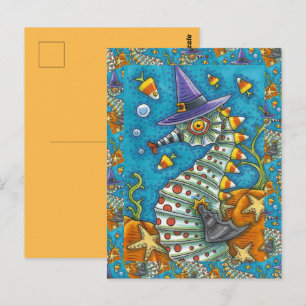 CANDY CORN SEEPFERD, UNTER DEM MEER HALLOWEEN FISC POSTKARTE