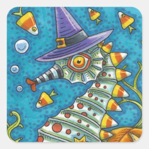 CANDY CORN SEEPFERD WITCH, UNTER DEM MEER HALLOWEE QUADRATISCHER AUFKLEBER