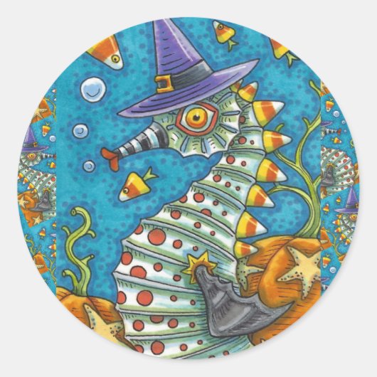 CANDY CORN SEEPFERD WITCH, UNTER DEM MEER HALLOWEE RUNDER AUFKLEBER (Vorderseite)