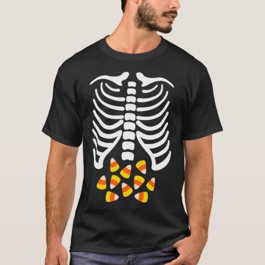 Candy Corn Skeleton Rib Cage Halloween Kostüm T-Shirt (Vorderseite)