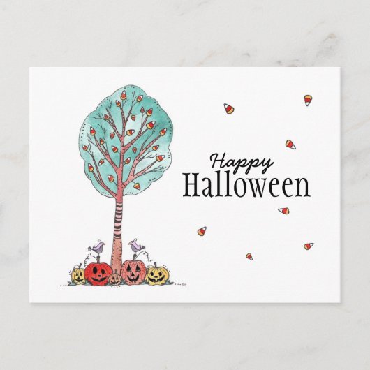 Candy Corn Tree Kürbislaternen Happy Halloween Postkarte (Vorderseite)