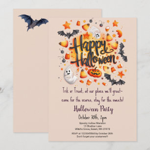 Candy Corn Trick oder Treat Bats Halloween-Party Einladung