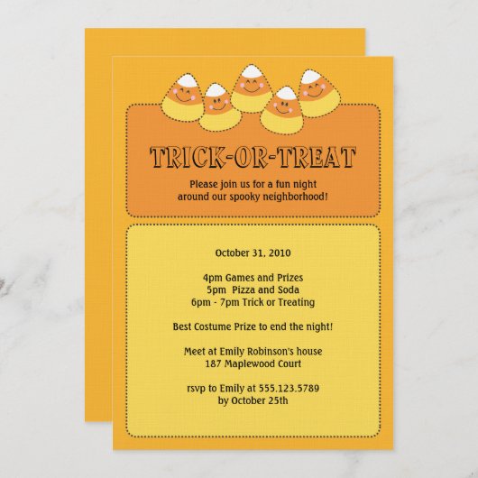 Candy Corn Trick oder Treatment Halloween-Party Einladung (Vorne/Hinten)