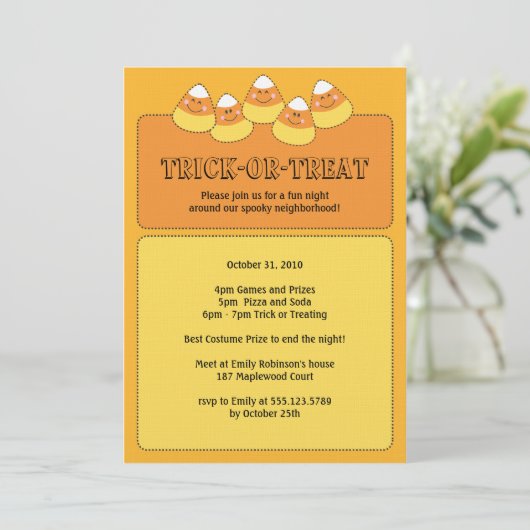Candy Corn Trick oder Treatment Halloween-Party Einladung (Stehend Vorderseite)