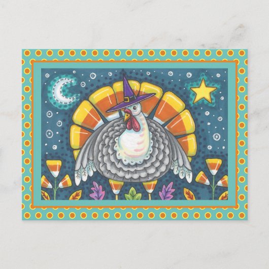 CANDY CORN TÜRKEI, FARBIGER ERNTEDANK FOLART POSTKARTE (Vorderseite)