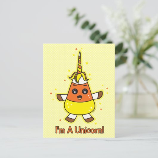 Candy Corn Unicorn Postkarte (Stehend Vorderseite)
