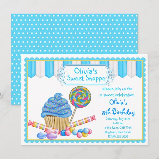 Candy Cupcake Einladungen (Vorne/Hinten)