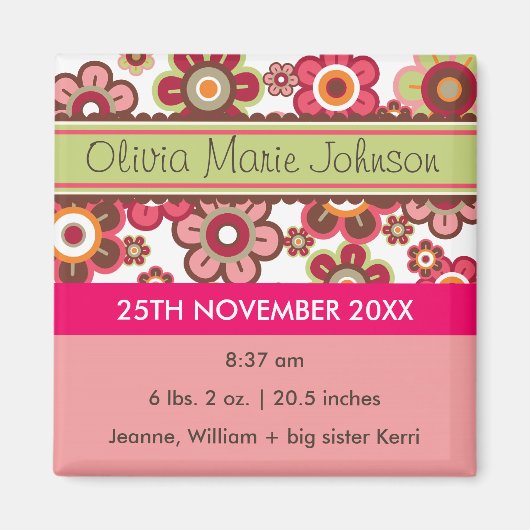 Candy Daisies Muster Birth Announcement Magnet (Vorne)
