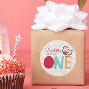 Candy Damask Chick Girl 1. Geburtstags-Partygesche Runder Aufkleber