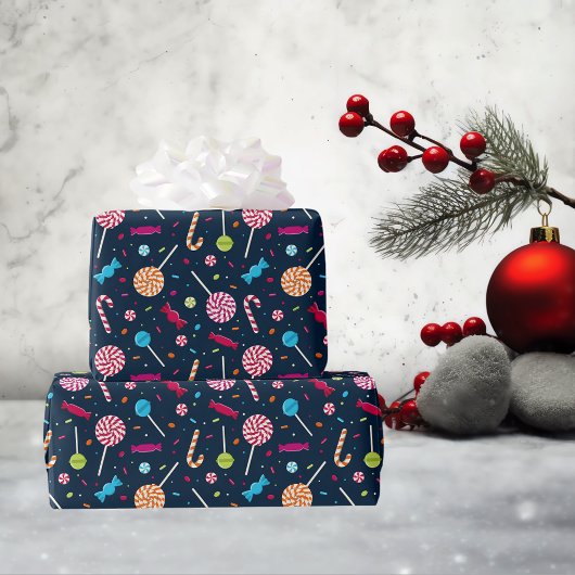Candy Dandy Navy Blue Pattern Geschenkpapier