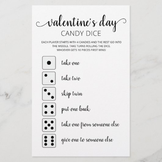 Candy Dice Editable Spiel Valentine's Day Party (Vorderseite)