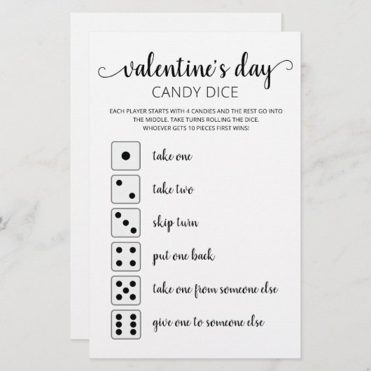Candy Dice Editable Spiel Valentine's Day Party (Vorne/Hinten)