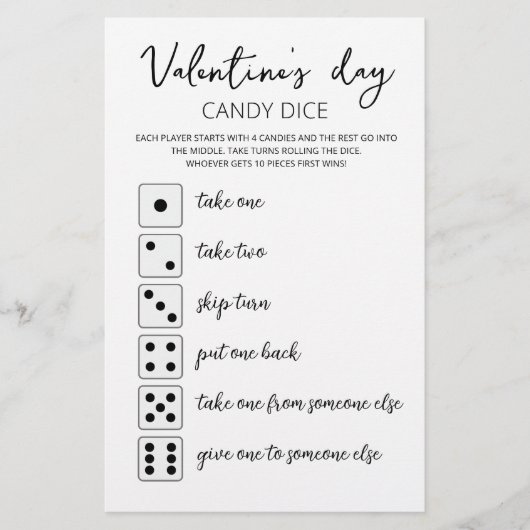 Candy Dice Editable Spiel Valentine's Day Party (Vorderseite)