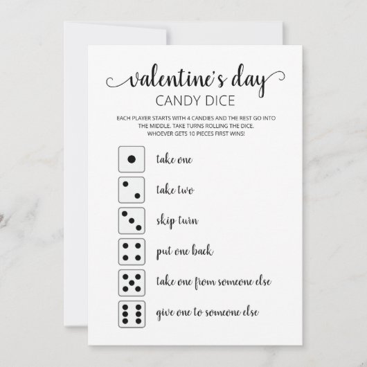 Candy Dice Editable Spiel Valentine's Day Party Einladung (Vorderseite)