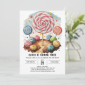 Candy Editable Lollipop Birthday Einladung (Stehend Vorderseite)