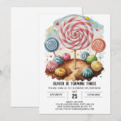 Candy Editable Lollipop Birthday Einladung (Vorne/Hinten)