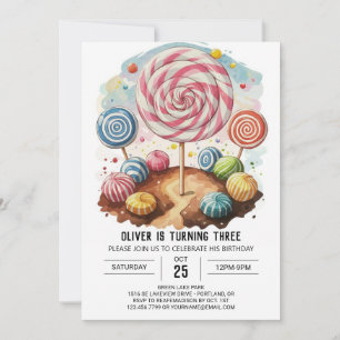Candy Editable Lollipop Birthday Einladung